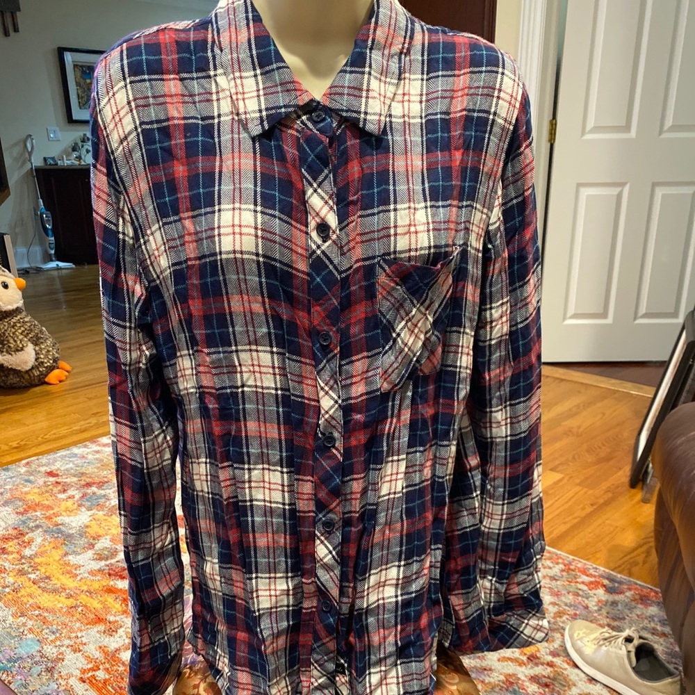 Rails Multi Color Plaid Button Down Shirt L - image 1